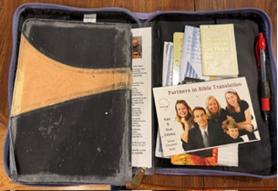 Bible and prayer card belonging to ministry partner Mary Salerno
