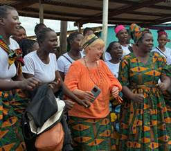 Sue Sawka celebrating Easter outreach with women in Zambia